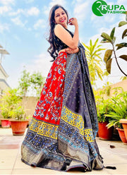 Outstanding Red Color Fully Printed With Contrast Foil Work Lahenga Choli