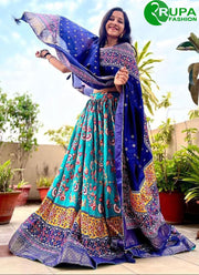 Eye Catchy Sky Blue Color Contrast Matching Blouse With Foil Work Lahenga Choli