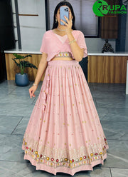 Marvelous Peach Color And Embroidery Thread Work Lehanga Choli
