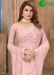 New Designer Peach Color Georgette Traditional Saree