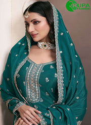 Attractive Teal Green Color With Embroidered Work Palazzo Salwar Suit