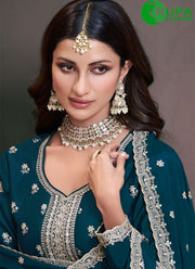 Magnificent Teal Blue Color With Embroidered Work Palazzo Salwar Suit