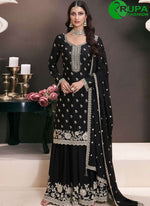 Load image into Gallery viewer, Eye Catchy Black Color And Chinon With Embroidered Work Palazzo Salwar Suit
