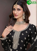 Load image into Gallery viewer, Eye Catchy Black Color And Chinon With Embroidered Work Palazzo Salwar Suit
