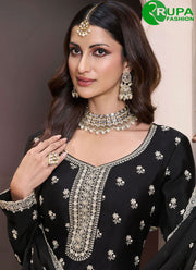 Eye Catchy Black Color And Chinon With Embroidered Work Palazzo Salwar Suit