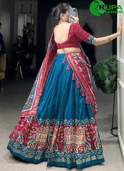 Eye Catchy Teal Green color Tussar Silk with Patola Print Work Lehenga Choli