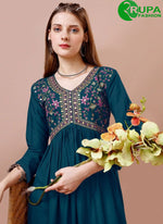Load image into Gallery viewer, Marvelous Rama Color Rayon Designer with Embroidered Work Kurti
