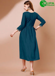 Marvelous Rama Color Rayon Designer with Embroidered Work Kurti