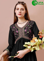 Load image into Gallery viewer, New Designer Black Color Rayon Designer with Embroidered Work Kurti
