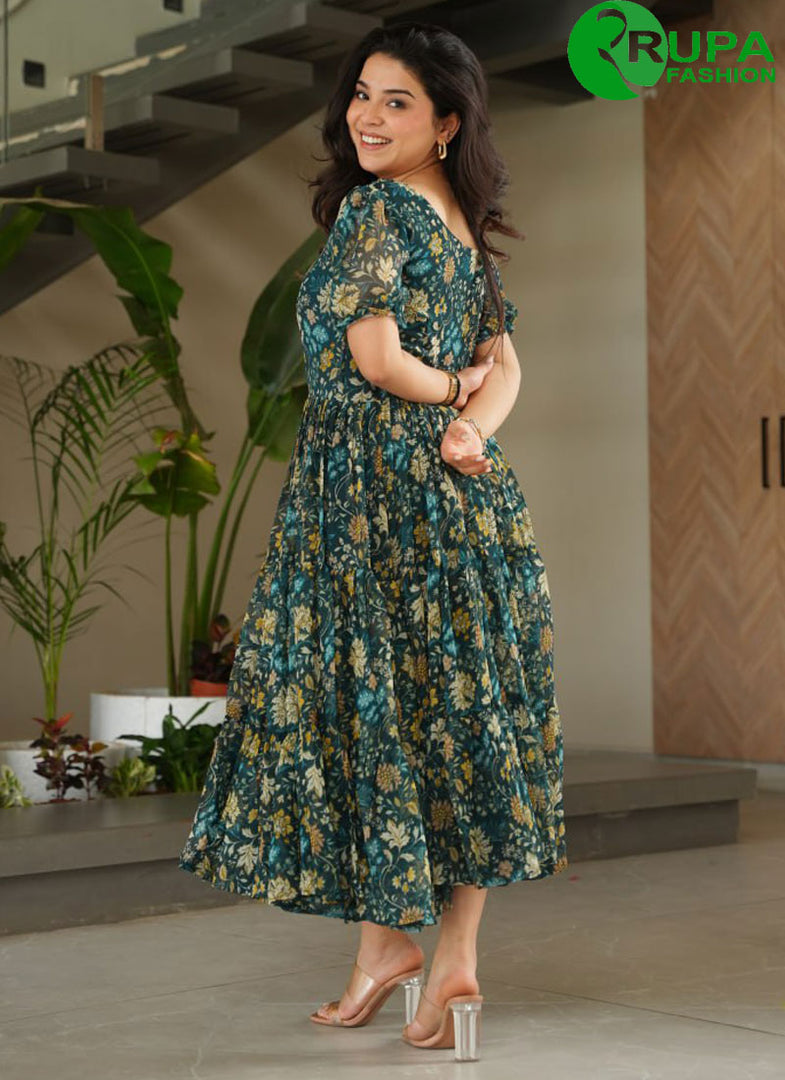 Lovely Multi Color Faux Georgette With Print And Party Wear Gown
