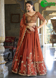 Beautiful Orange Color Sequins and Thread Embroidery Work Lehenga Choli