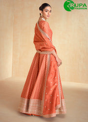 Divine Orange Color Jacquard Designer Party Wear Anarkali Suit