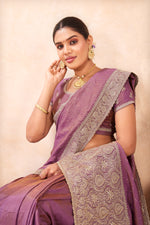 Load image into Gallery viewer, Lavender Color Silk New Designer Embroidered and Swarovski Work Traditional Saree