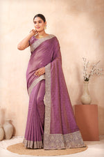 Load image into Gallery viewer, Lavender Color Silk New Designer Embroidered and Swarovski Work Traditional Saree