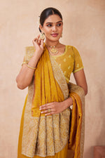 Load image into Gallery viewer, Mustard Color Silk Embroidered and Swarovski Work Trendy Designer Saree