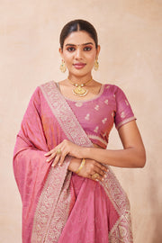 Pink Color Silk Designer Saree with Embroidered and Swarovski Work