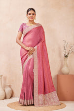 Load image into Gallery viewer, Pink Color Silk Designer Saree with Embroidered and Swarovski Work