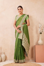 Green Color Silk Embroidered and Swarovski Work Classical Saree