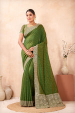 Load image into Gallery viewer, Green Color Silk Embroidered and Swarovski Work Classical Saree