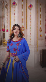 Load and play video in Gallery viewer, Stunning Multi Color Viscose Cotton New Designer Traditional Ready Made Lehenga Choli
