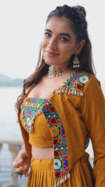 Load and play video in Gallery viewer, Mustard Color Plain Work Rayon Readymade Lehenga Choli
