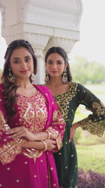 Load and play video in Gallery viewer, Alluring Magenta Color Faux Blooming Salwar Suit with Embroidered Work