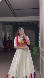 Load and play video in Gallery viewer, Adorable White With Multi Color Pure Rayon Designer Ready Made Lehenga Choli
